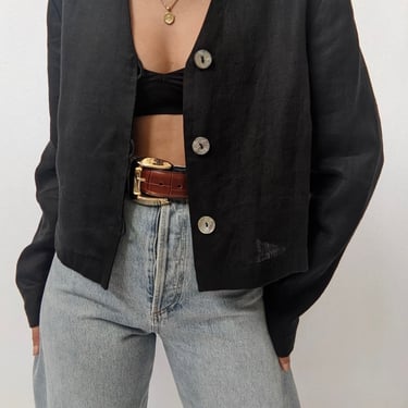 Vintage Caviar Woven Linen Crop Jacket