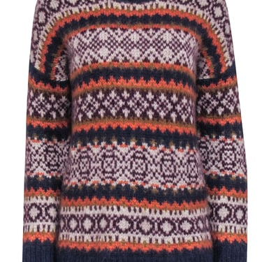Peruvian Connection - Purple &amp; Orange Alpaca Wool Blend Knit Sweater Sz M