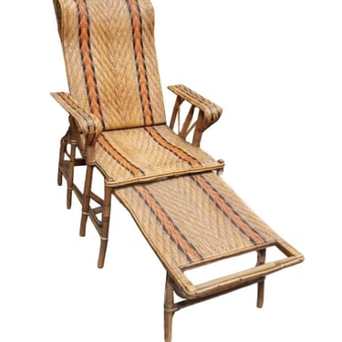 Restored Rattan Wicker French Art Deco Adjustible Chaise Lounge 