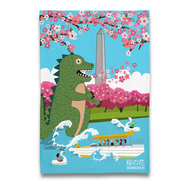 Cherry Blossom Green Monster Tea Towel