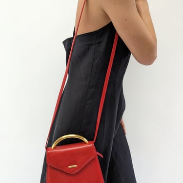 Vintage Red Embossed Leather Shoulder Bag