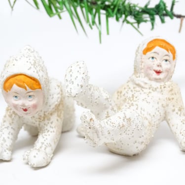 2 Vintage Snow Babies,  Antique Snowbabies, Antique Retro Christmas Decor 