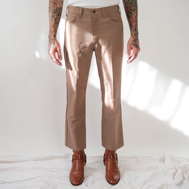 Vintage 70s LEVIS 517 Khaki Tan Sta-Prest Bootcut Pants | Made in USA | Size 33x29 | 1970s 1980s LEVIS Designer Polyester Flare Leg Pants 