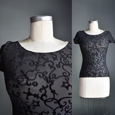 Vintage Black Y2k Armani Burnout Top Blouse / Black Y2k Armani Sheer Top 