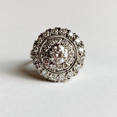 Late Art Deco 14K White Gold Diamond Target Engagement Ring ~1ct sz 4.5 Vintage 