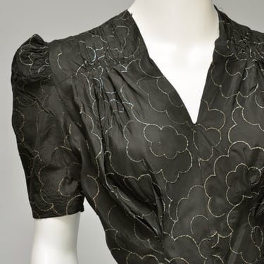 1930s black stormcloud embroidered dress XS/S 