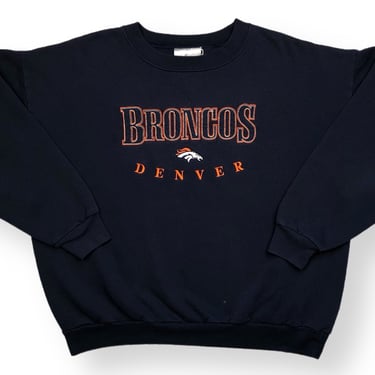 Vintage 90s Logo Athletic Denver Broncos Football Embroidered NFL Crewneck Sweatshirt Pullover Size Large 