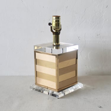 WILLY RIZZO Style Two Tone Gold Brass Finish Lucite Table Lamp 