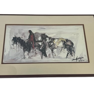 Free Shipping Within Continental US - Vintage Framed and matted Art print ‘Alone’ by Ted DeGrazia. 