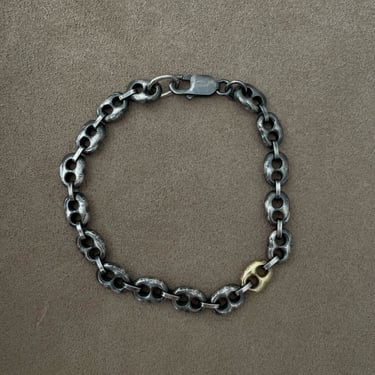 18k Gold & Sterling Silver Anchor Chain Bracelet