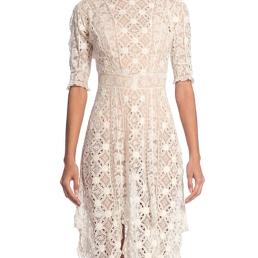 Edwardian White Organic Cotton Dress Artfully Pieced In Numerous Styles Of Lace 