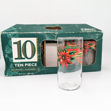 Vintage Christmas Libbey Glasses, Box Set of 10 