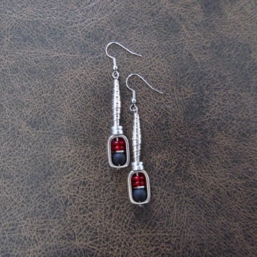 Black and red dangle earrings, artisan ethnic earrings, simple chic 