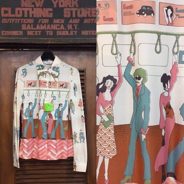 Vintage 1960’s Wrangler Pop Art Subway Print Shirt, Pop Art, Disco Shirt, 1960’s Vintage, Vintage Clothing 