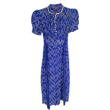 1930s cobalt blue chiffon dress 