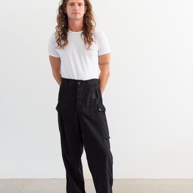 Vintage 26 27 28 29 30 31 32 33 High Waist Black Cargo Pants | HBT Herringbone Twill Fatigues Trousers | Dutch Military | P236 