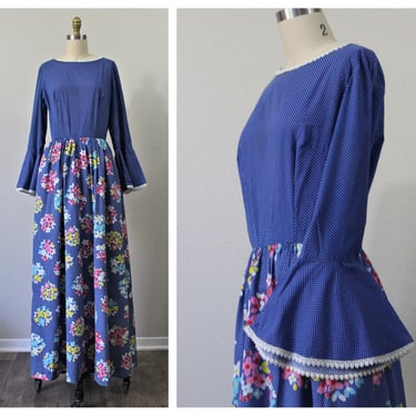 Rare Vintage 1960's Mod Angel BELL Sleeve Floral Maxi Dress // Designer  B. Cohen Jaconelli Sadie //  I. Magnin California 