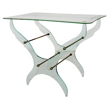 Pietro Chiesa Style Glass and Brass Side Table
