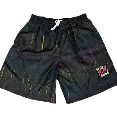 Vintage Surf Style Black Neon Color Shorts Large