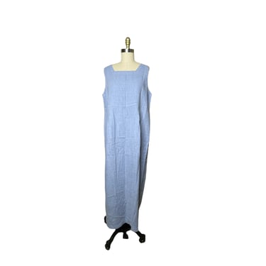 Vintage Orvis Button Front Dress Size Blue Linen Blend Square Neck size m nwt 