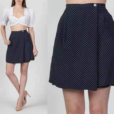 90s Navy Blue Floral Mini Skort - Extra Small, 24.5" | Vintage High Waisted Calico Skirt Shorts 