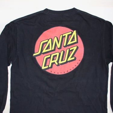 Vintage Santa Cruz Skateboards T Shirt, Classic Dot Logo, Graphic Tee, California, Black, Long Sleeve 