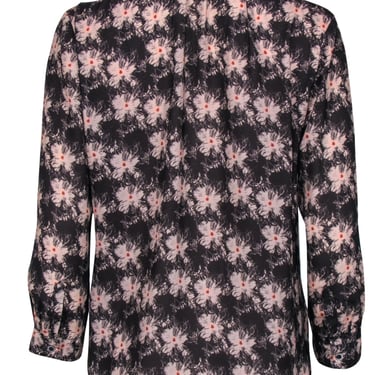 Reiss - Dark Gray & Pink Floral Collared Blouse Sz 6