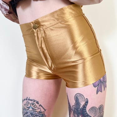 80’s Gold Spandex High Rise Sexy Disco Rollerskating Booty Shorts