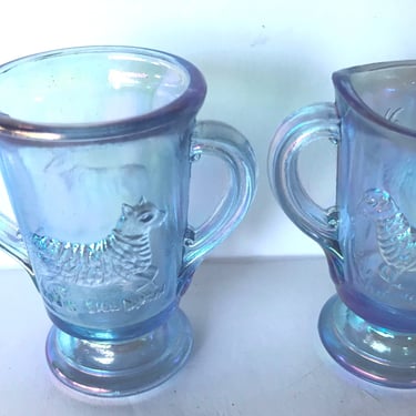 Boyd Glass Children's Lamb Set Purple Carnival Iridescent- Pitcher Sugar Bowl Vintage 