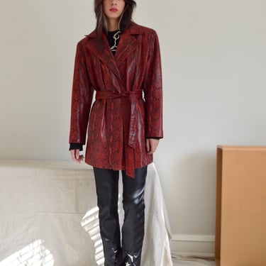 red leather snakeskin short trench jacket 