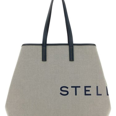 Stella Mccartney Woman Sand Canvas Logo Shopping Bag