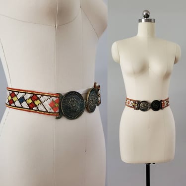 1960s Stitched Belt with Large Metal Buckle 60s Accessories 60s Women's Vintage Size XL 