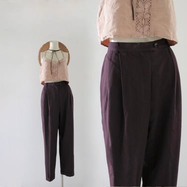 plum wool trousers - 26 - vintage 90s y2k usa womens size 4 dark purple solid high waist pleat front lined pants 