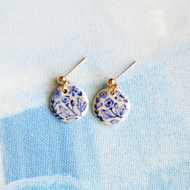 Earthy Hand Painted Flower Ceramic Earrings, Handmade Speckled Stoneware Earrings, Ceramic Charms, Boho Flower Earrings, Unique Gift 