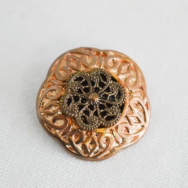 Vintage Copper and Antiqued Gold Filigree Brooch 