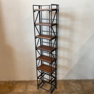 Vintage Rustic Collapsible Metal Wire and Wood Shelf 