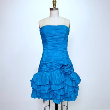 1980s Blue Jessica McClintock Party Dress