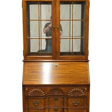 JASPER CABINET Solid Oak Traditional Style 35" Secretary Desk w. Lighted Display Hutch 815F1M - 299 Americana Finish 