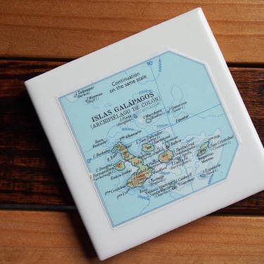 1985 Galapagos Islands Map Coaster. Galapagos Map. Vintage Ecuador Gift. Travel South America. Scientist Gift Ecology. Darwin. Decor Islands 