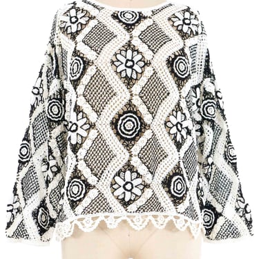 Black and White Floral Crochet Sweater