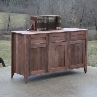 X3133a *Hardwood Credenza or Sideboard, Inset Faces, Flat Panels, 3 Drawers, 3 Doors, 60" wide x 20" deep x 35" tall - natural color 