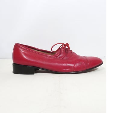 Vintage 70s/80s Bright Cherry Red Leather Mens/Unisex Oxfords Made In Spain Size 8.5 Mens / 10 Womens 