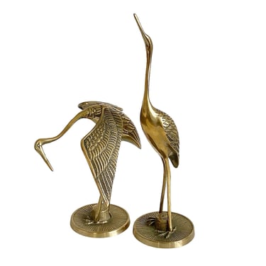 Vintage Brass Crane Sculptures - Elegant Mid-Century Brass Figurines for Timeless Home Decor" Set of 2. 