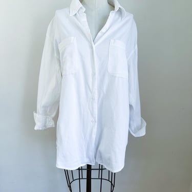 Vintage 1990s White Cotton Button Up Shirt / XL 