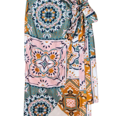 Silvia Tcherassi - Green, Mustard, & Pink Print Wrap Tie Skirt Sz S