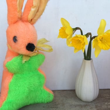 Vintage Stuffed Bunny, Easter Rabbit, Coral And Lime Green Plush With, Blue Eyes, Retro Funky, Stuffed Animals, Plushies 