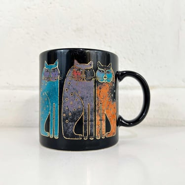 Vintage Cat Mug Laurel Burch Siamese Large Coffee Mug Cup Black Gold 1980s Kitten Cats 