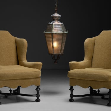 Wingback Armchairs / Copper Lantern