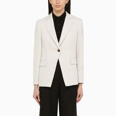 Brunello Cucinelli Chalk-Coloured Single-Breasted Jacket In Linen And Cotton Women