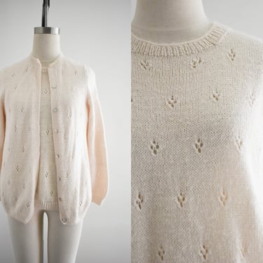 1960s/70s Cream Handknit Sweater Twinset 